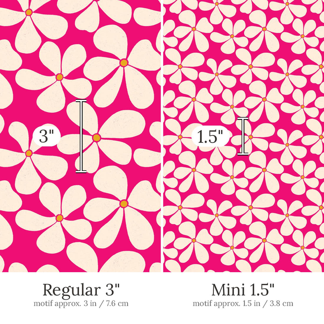 Rosie Browett 51 Regular 3 inch vs Mini 1.5 inch print scale side by side | Fabric by Missy Rose