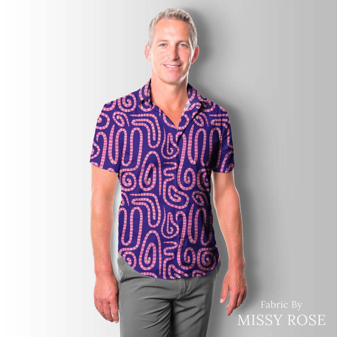 Rosie Browett 53 sewn into a mens shirt - see how the print looks made up | Fabric by Missy Rose