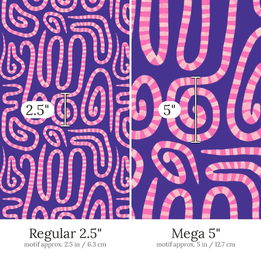 Rosie Browett 53 Regular 2.5 inch vs Mega 5 inch print scale side by side | Fabric by Missy Rose