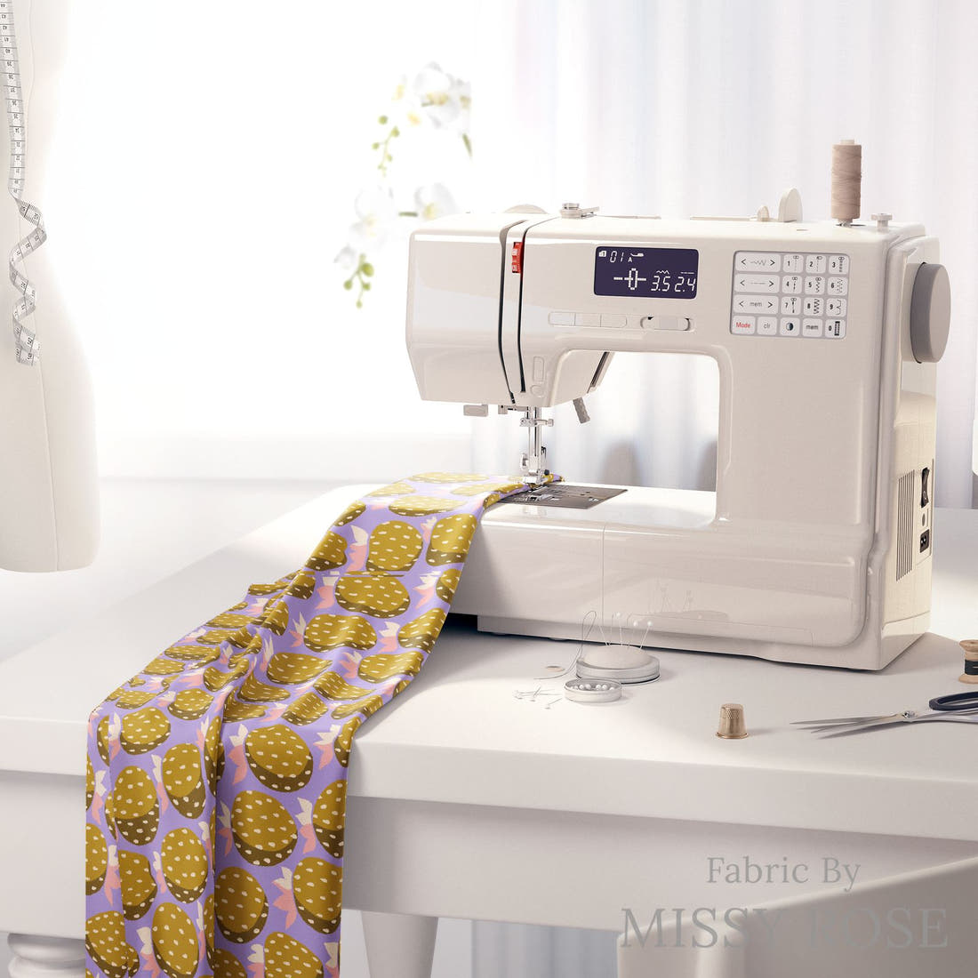 Rosie Browett 54 on a sewing machine - premium fabric for sewing projects | Fabric by Missy Rose