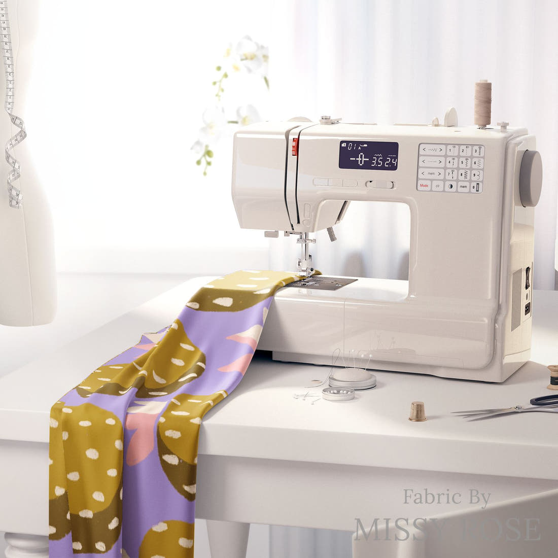 Rosie Browett 54 on a sewing machine - premium fabric for sewing projects | Fabric by Missy Rose