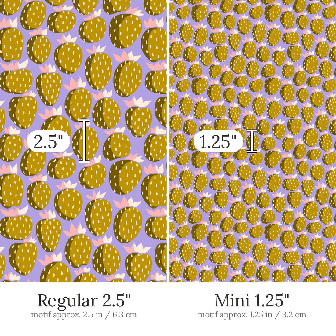 Rosie Browett 54 Regular 2.5 inch vs Mini 1.25 inch print scale side by side | Fabric by Missy Rose