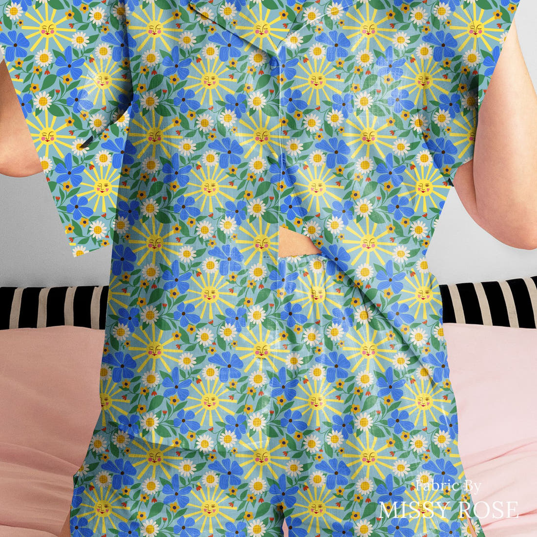 Rosie Browett 55 sewn into a womens pyjamas - see how the print looks made up | Fabric by Missy Rose