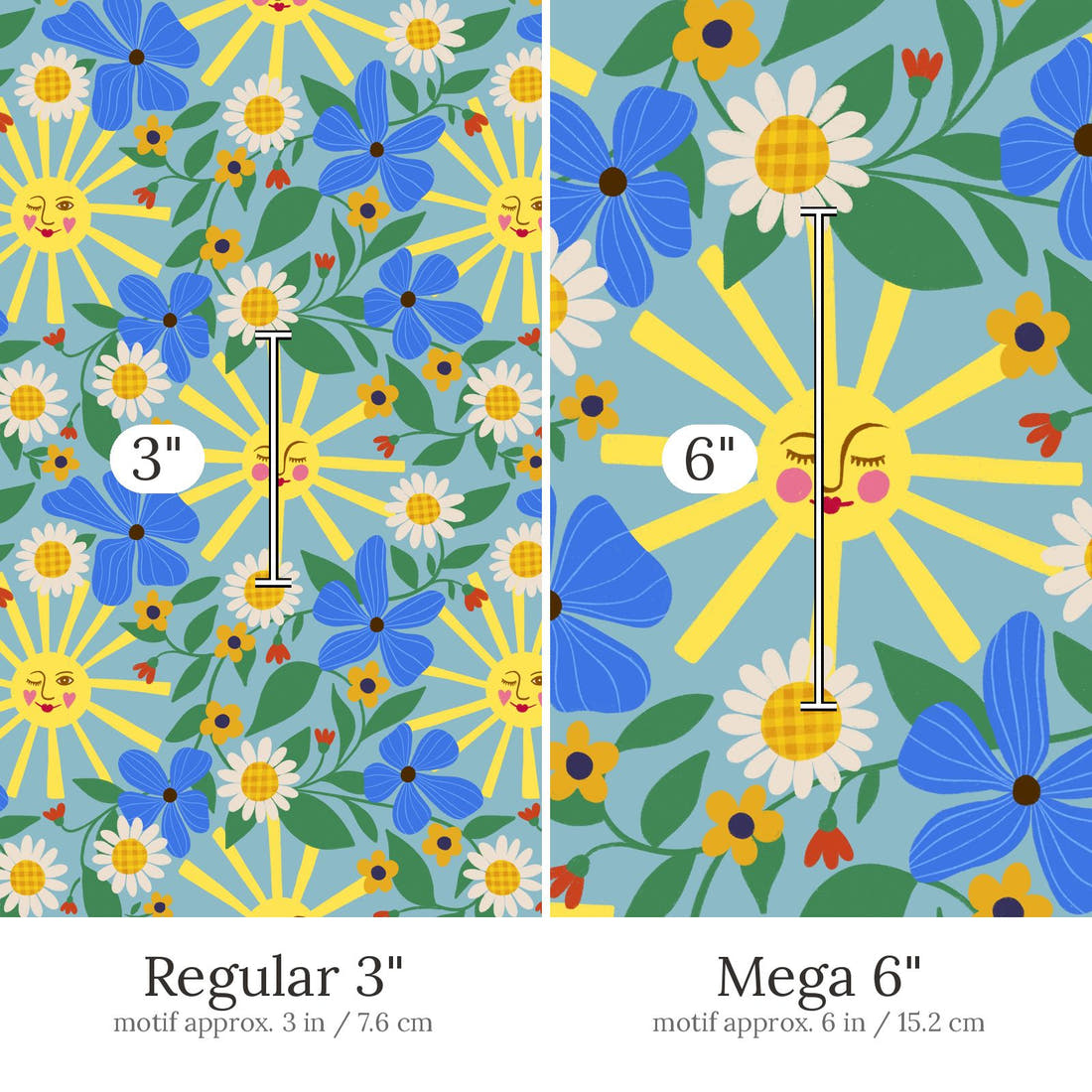 Rosie Browett 55 Regular 3 inch vs Mega 6 inch print scale side by side | Fabric by Missy Rose