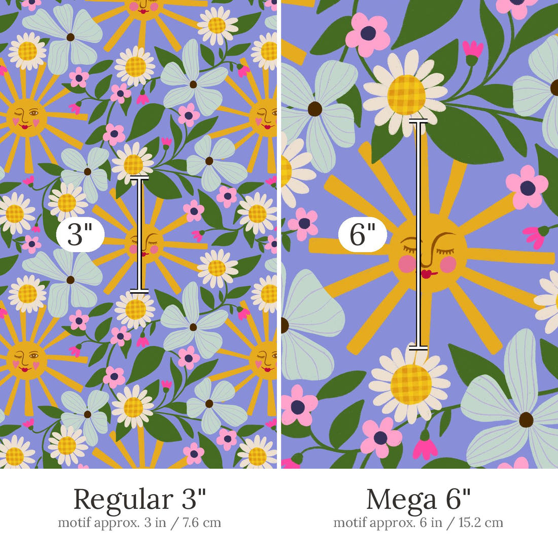 Rosie Browett 56 Regular 3 inch vs Mega 6 inch print scale side by side | Fabric by Missy Rose
