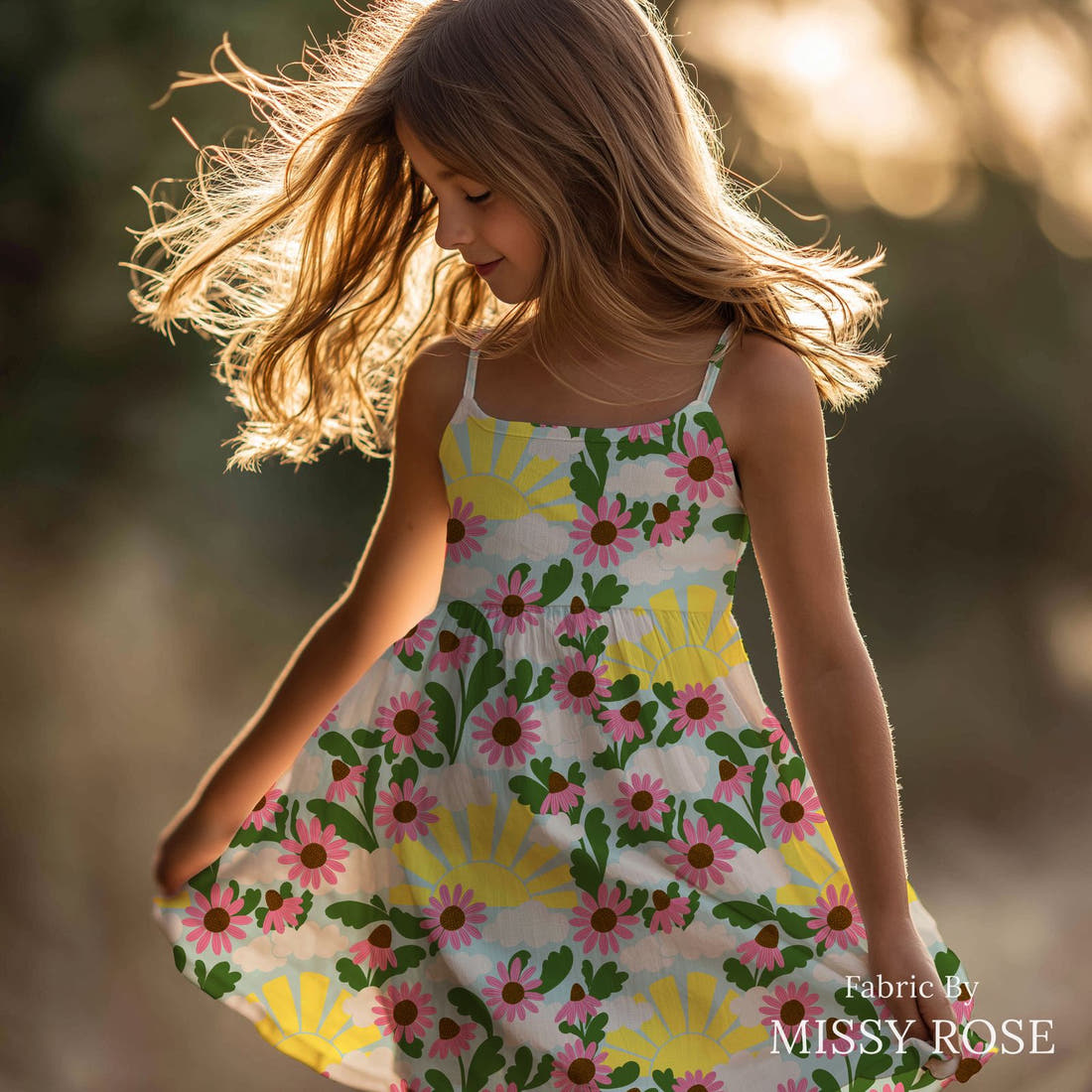 Rosie Browett 57 sewn into a girl dress - see how the print looks made up | Fabric by Missy Rose