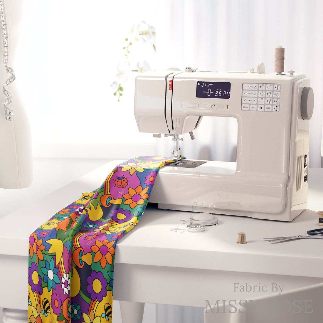 Scandi 1 on a sewing machine - premium fabric for sewing projects | Fabric by Missy Rose