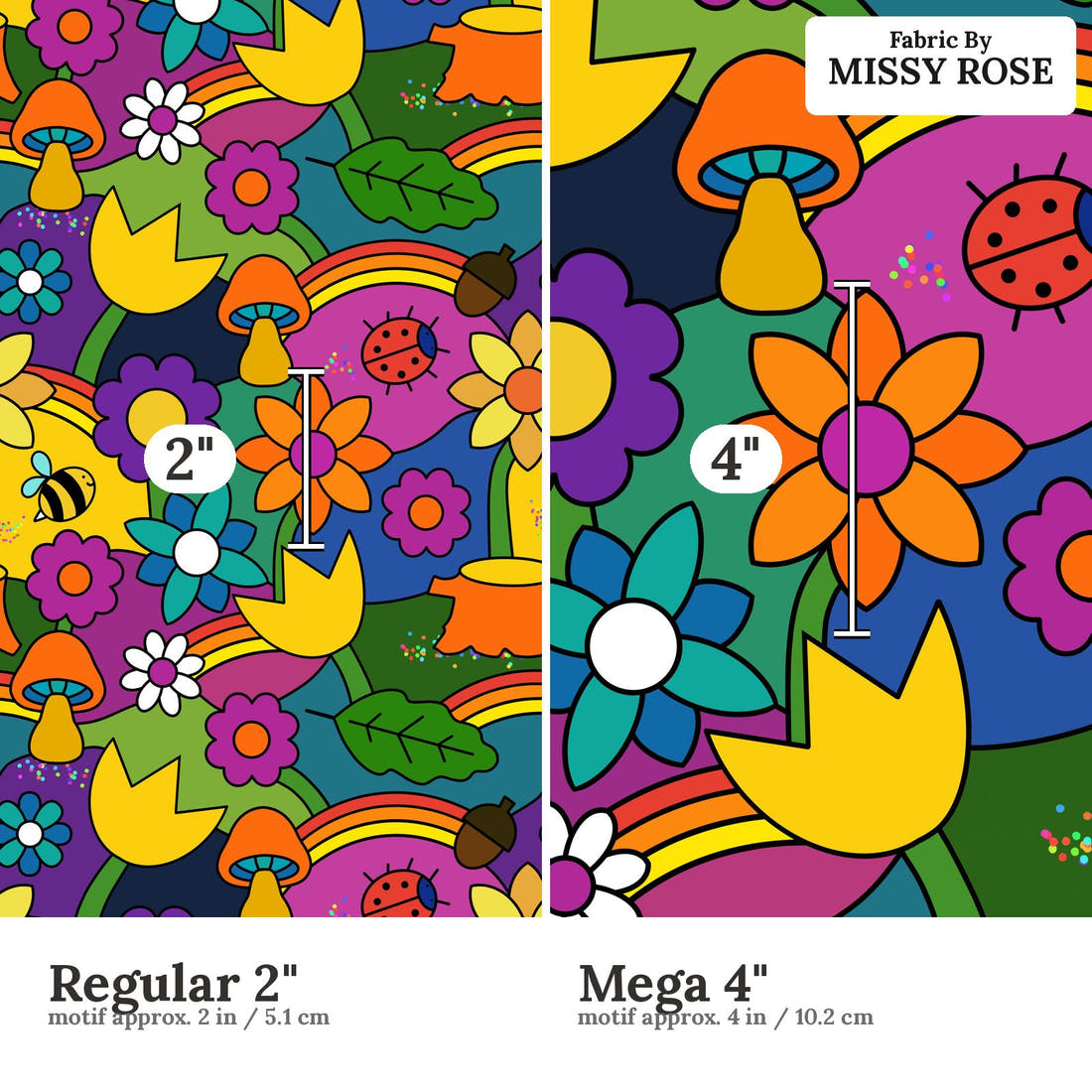 Scandi 1 Regular 2 inch vs Mega 4 inch print scale side by side | Fabric by Missy Rose