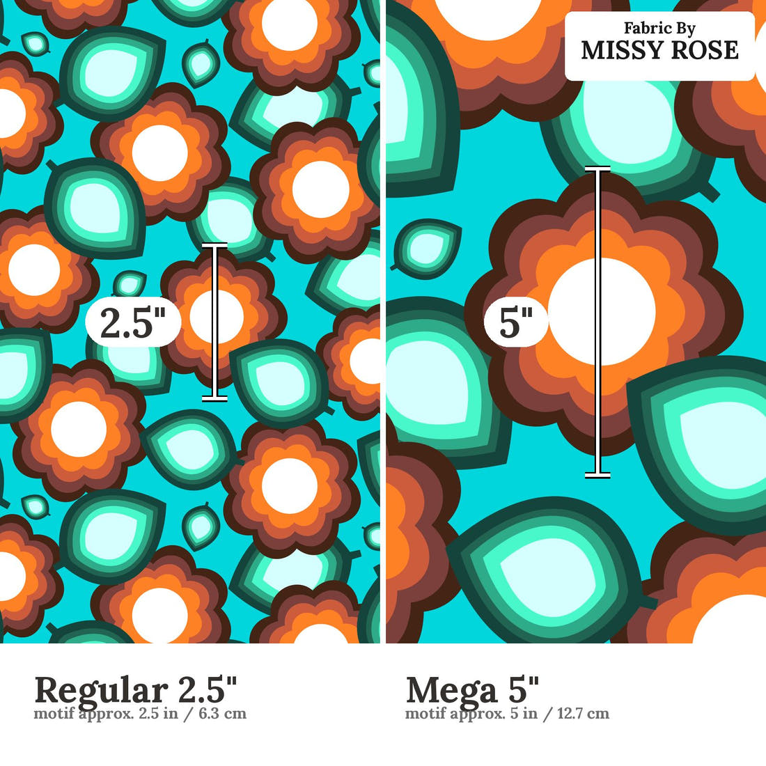 Scandi 11 Regular 2.5 inch vs Mega 5 inch print scale side by side | Fabric by Missy Rose