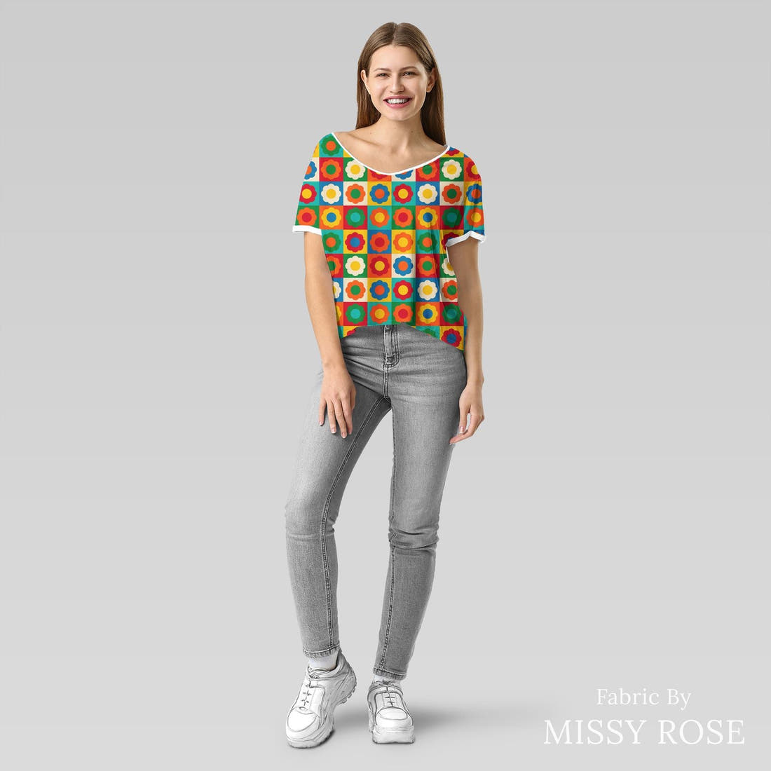 Scandi 13 made up as an everyday tee - see how the print looks made up | Fabric by Missy Rose