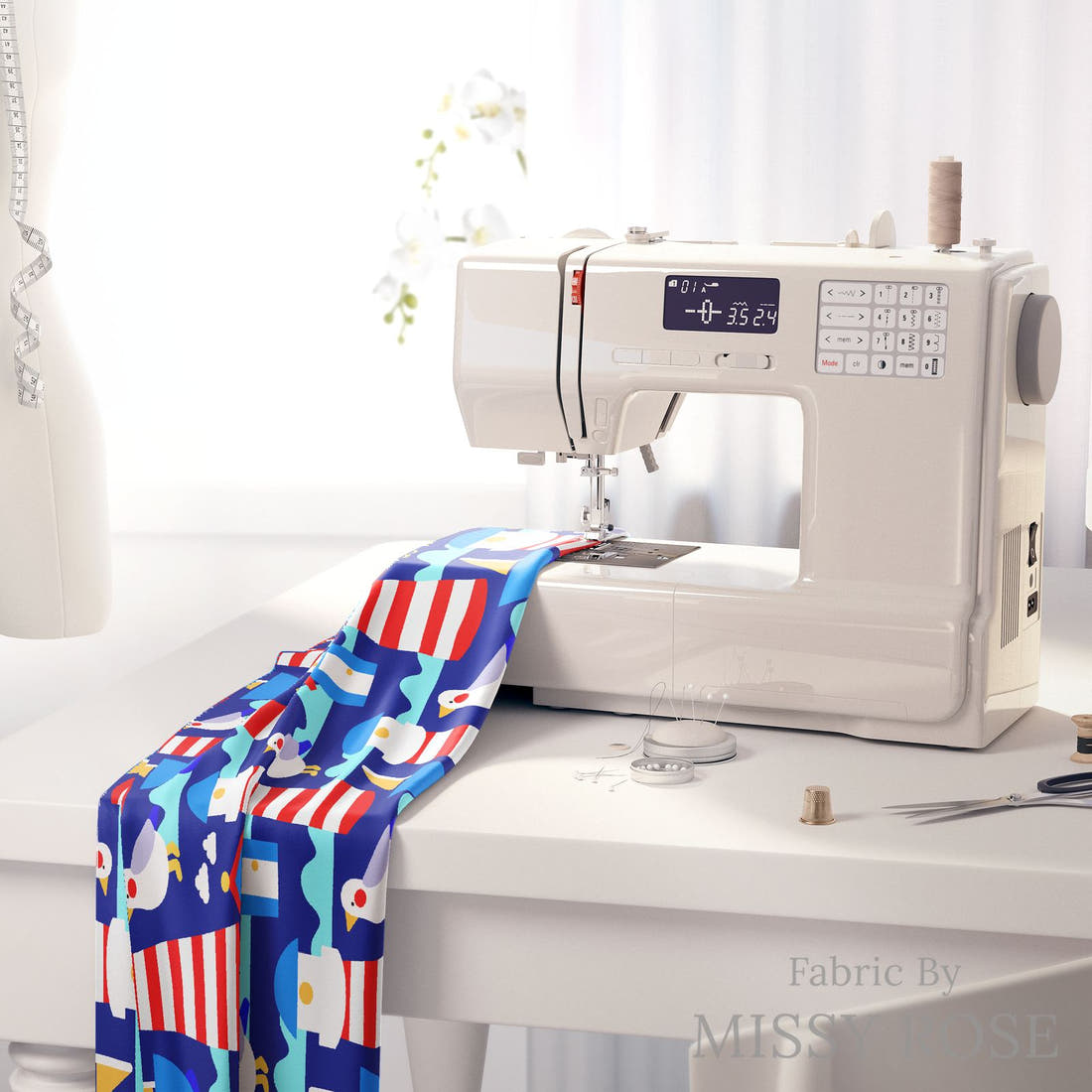 Scandi 14 on a sewing machine - premium fabric for sewing projects | Fabric by Missy Rose
