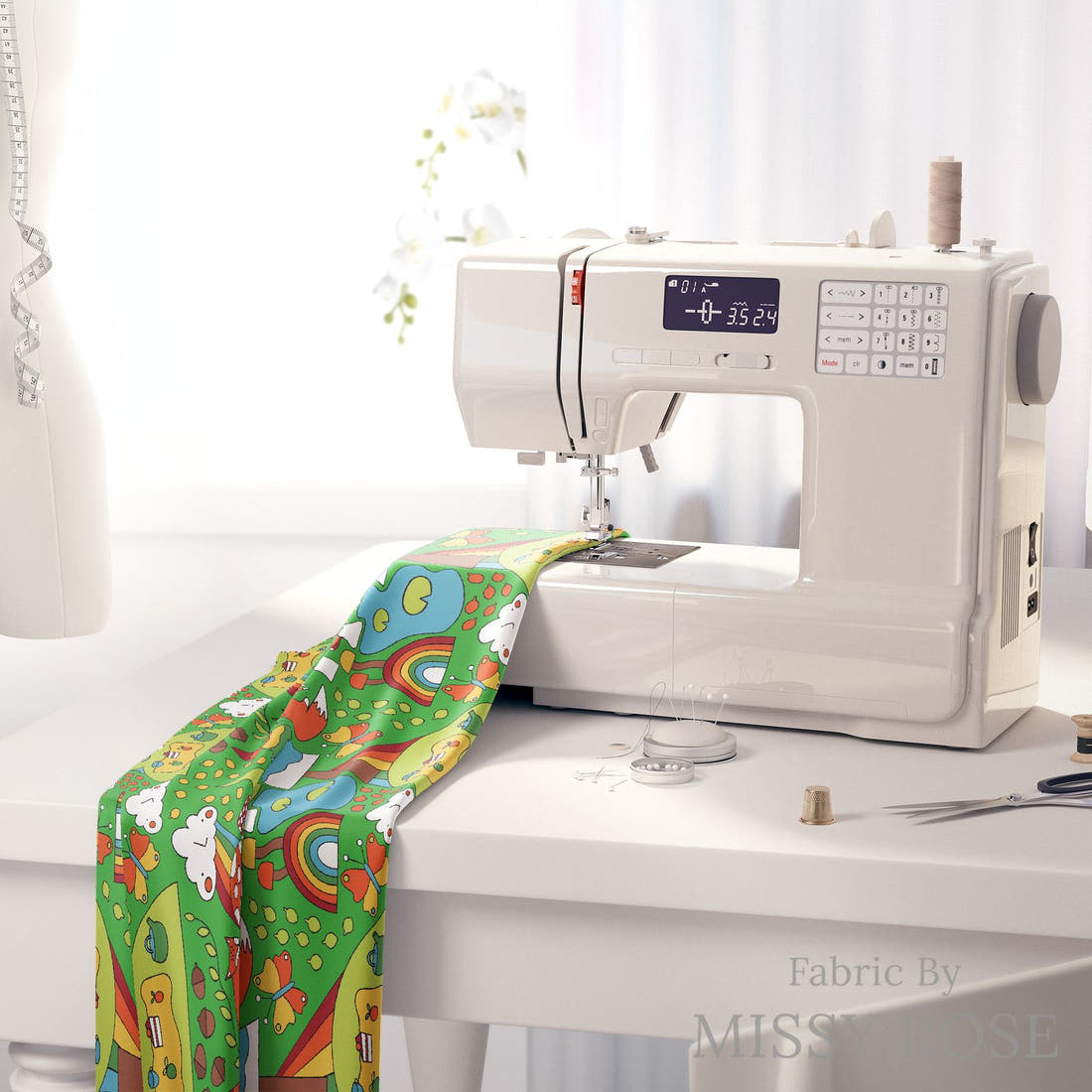 Scandi 15 on a sewing machine - premium fabric for sewing projects | Fabric by Missy Rose
