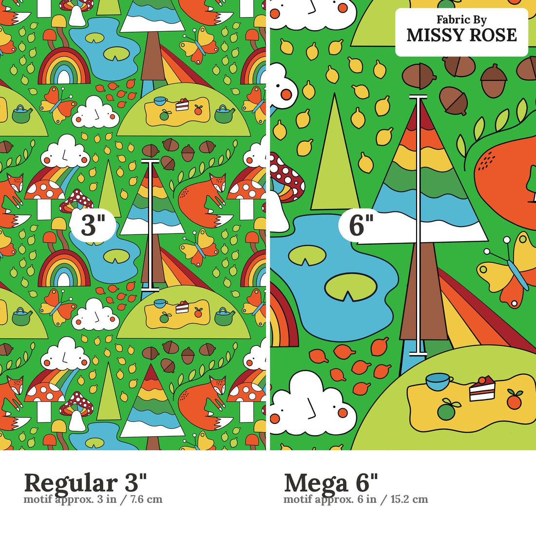 Scandi 15 Regular 3 inch vs Mega 6 inch print scale side by side | Fabric by Missy Rose