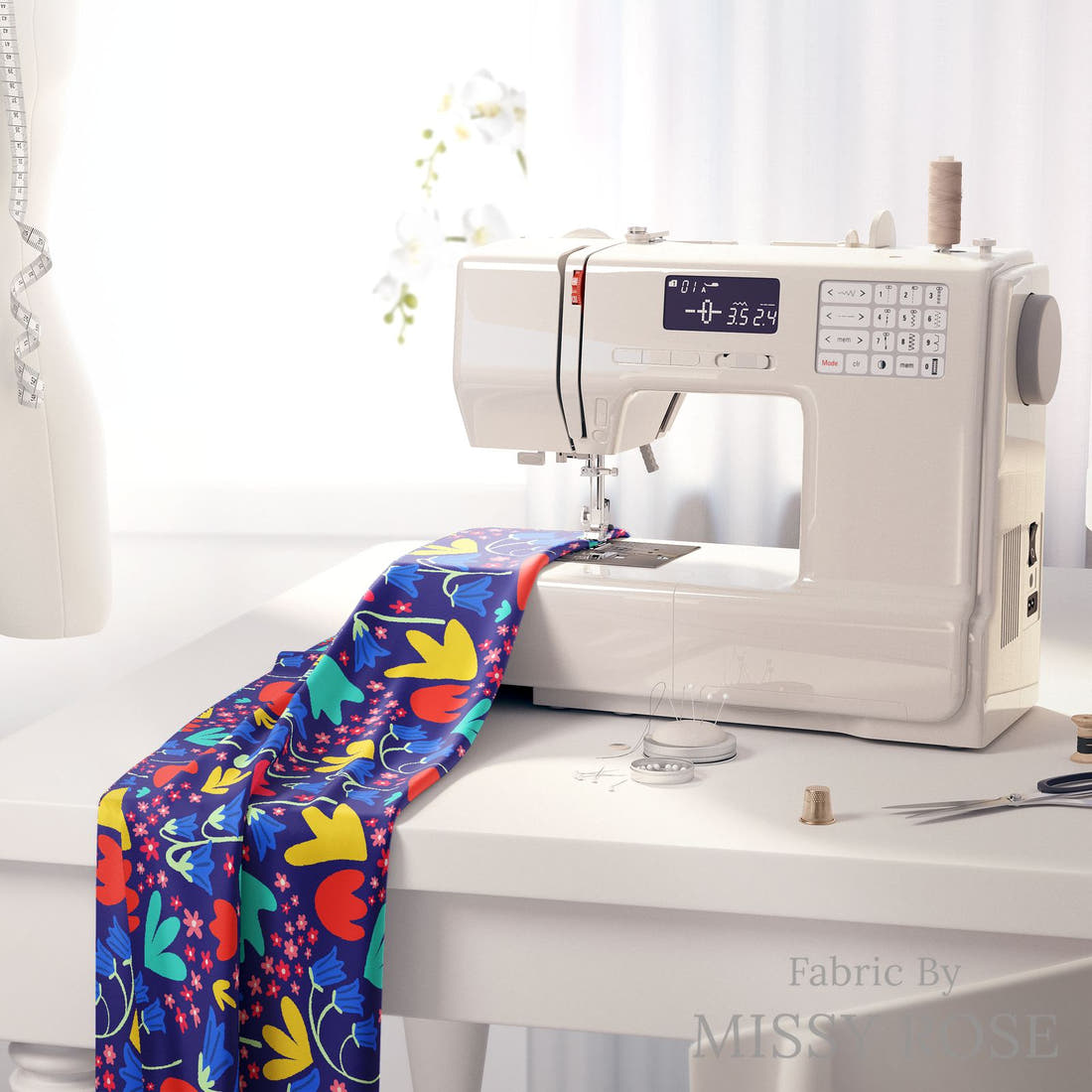 Scandi 16 on a sewing machine - premium fabric for sewing projects | Fabric by Missy Rose