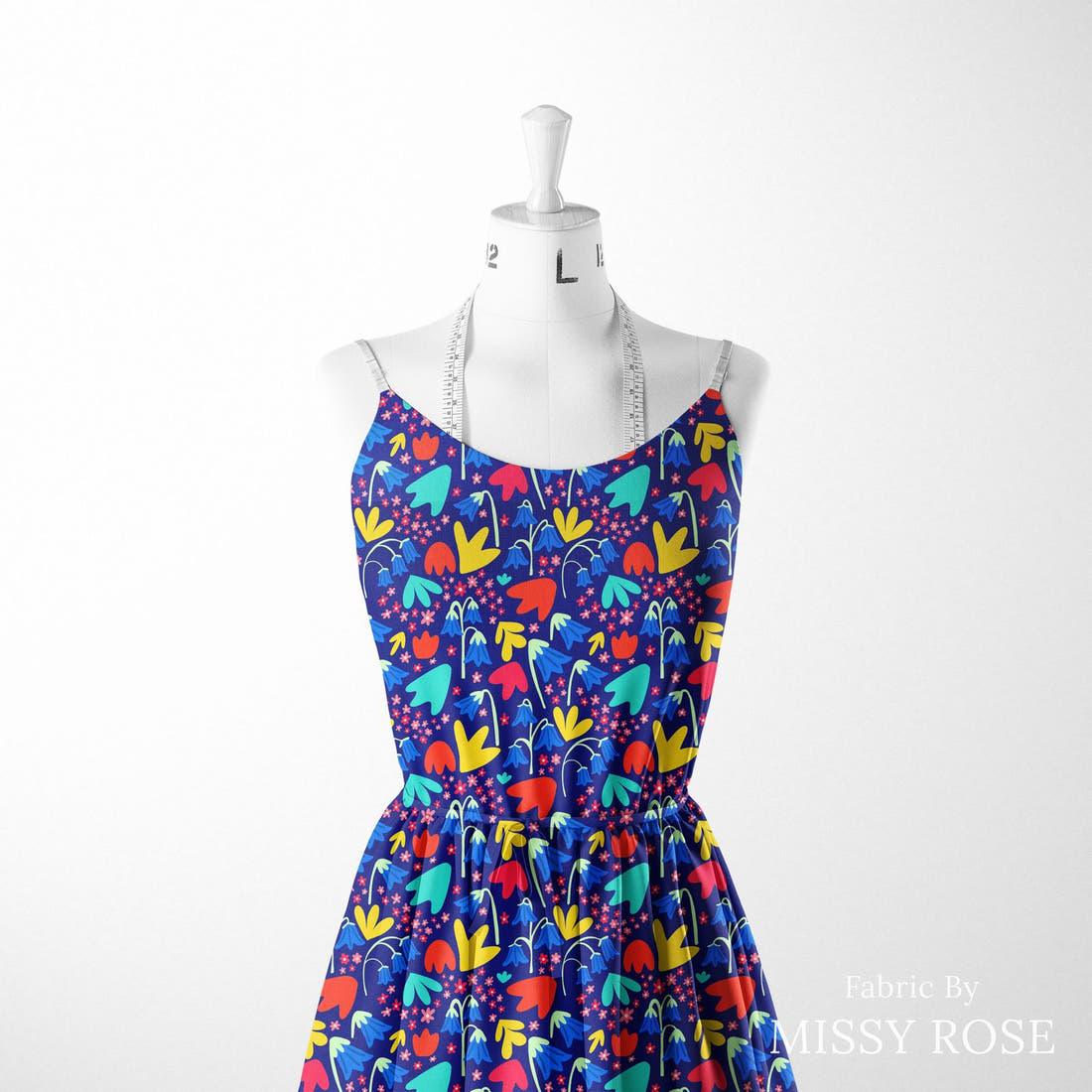 Scandi 16 made up as a dress on a mannequin - see how the print looks made up | Fabric by Missy Rose