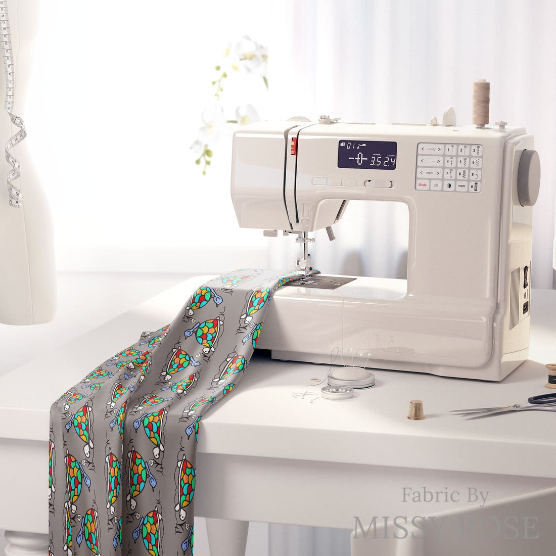 Scandi 18 on a sewing machine - premium fabric for sewing projects | Fabric by Missy Rose