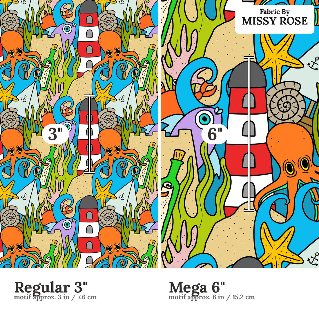 Scandi 19 Regular 3 inch vs Mega 6 inch print scale side by side | Fabric by Missy Rose
