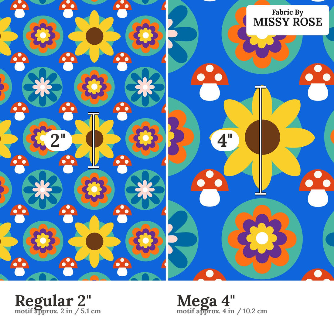 Scandi 2 Regular 2 inch vs Mega 4 inch print scale side by side | Fabric by Missy Rose