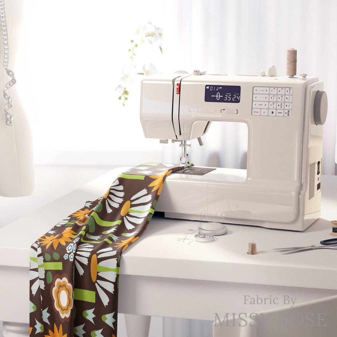 Scandi 22 on a sewing machine - premium fabric for sewing projects | Fabric by Missy Rose