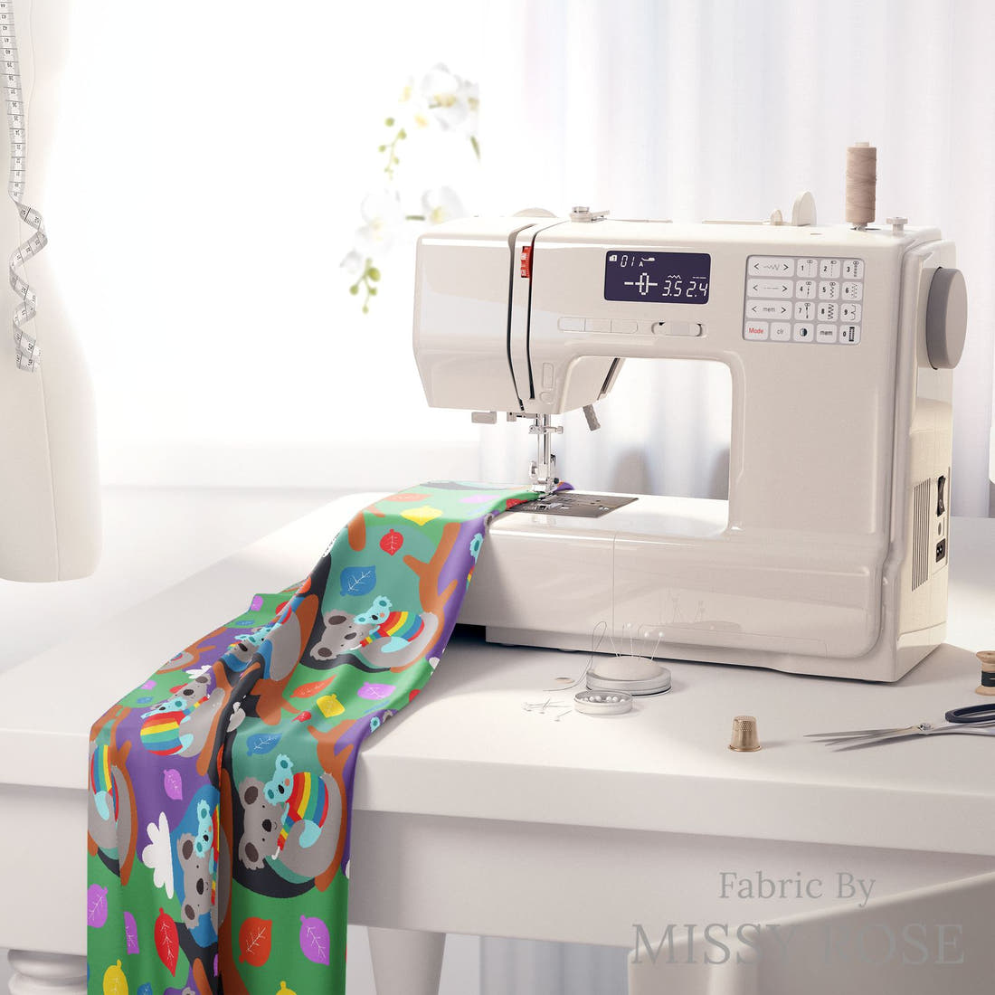 Scandi 24 on a sewing machine - premium fabric for sewing projects | Fabric by Missy Rose