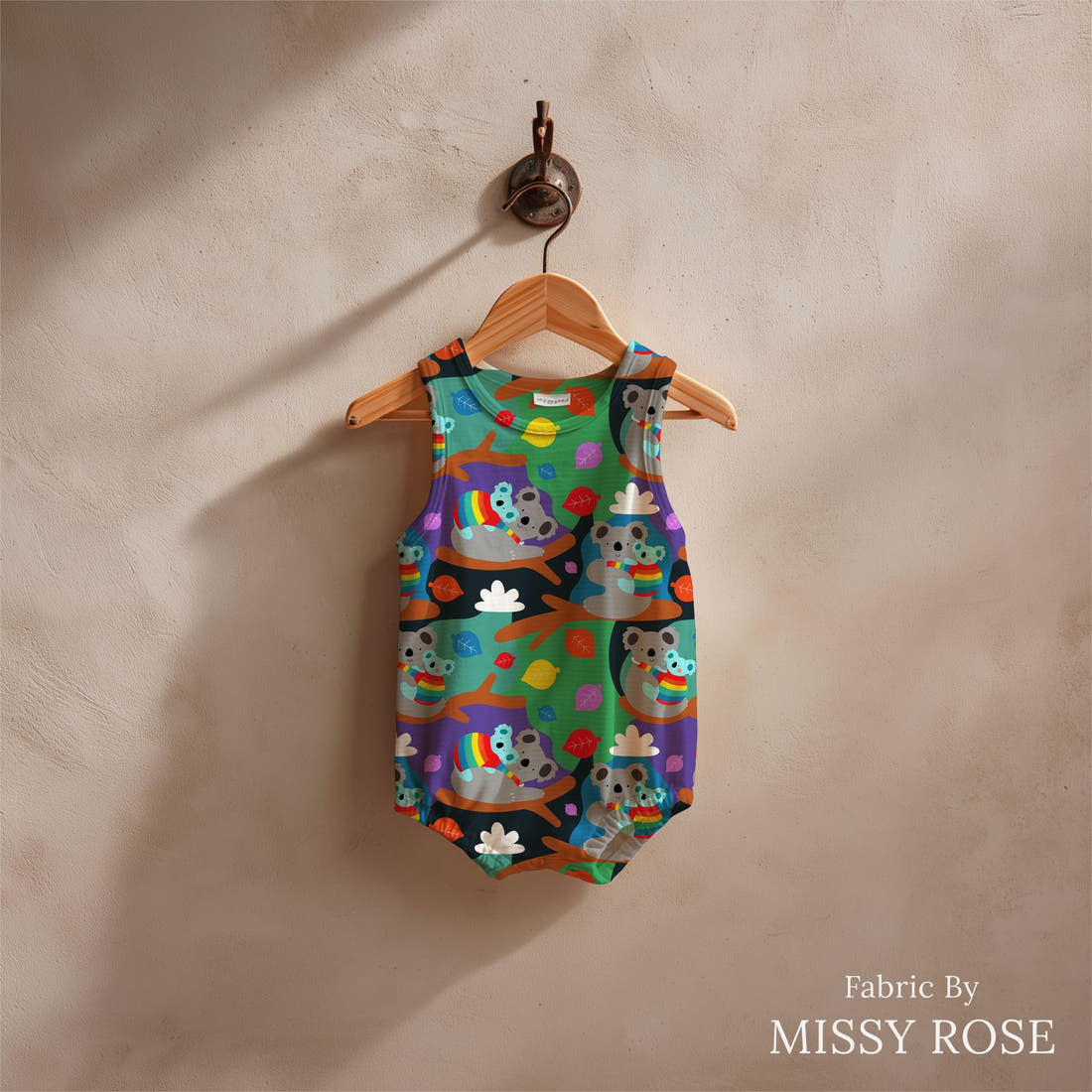 Scandi 24 made up as a baby romper - see how the print looks made up | Fabric by Missy Rose