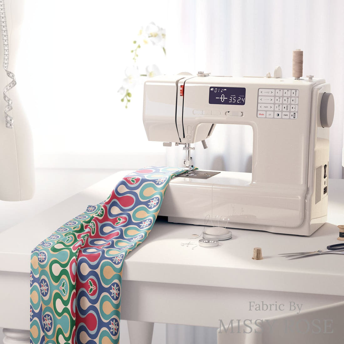 Scandi 25 on a sewing machine - premium fabric for sewing projects | Fabric by Missy Rose