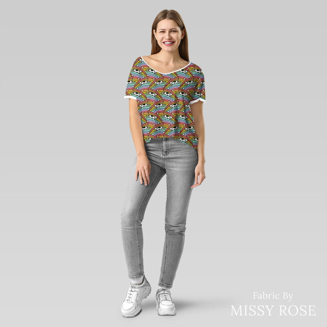 Scandi 27 made up as an everyday tee - see how the print looks made up | Fabric by Missy Rose