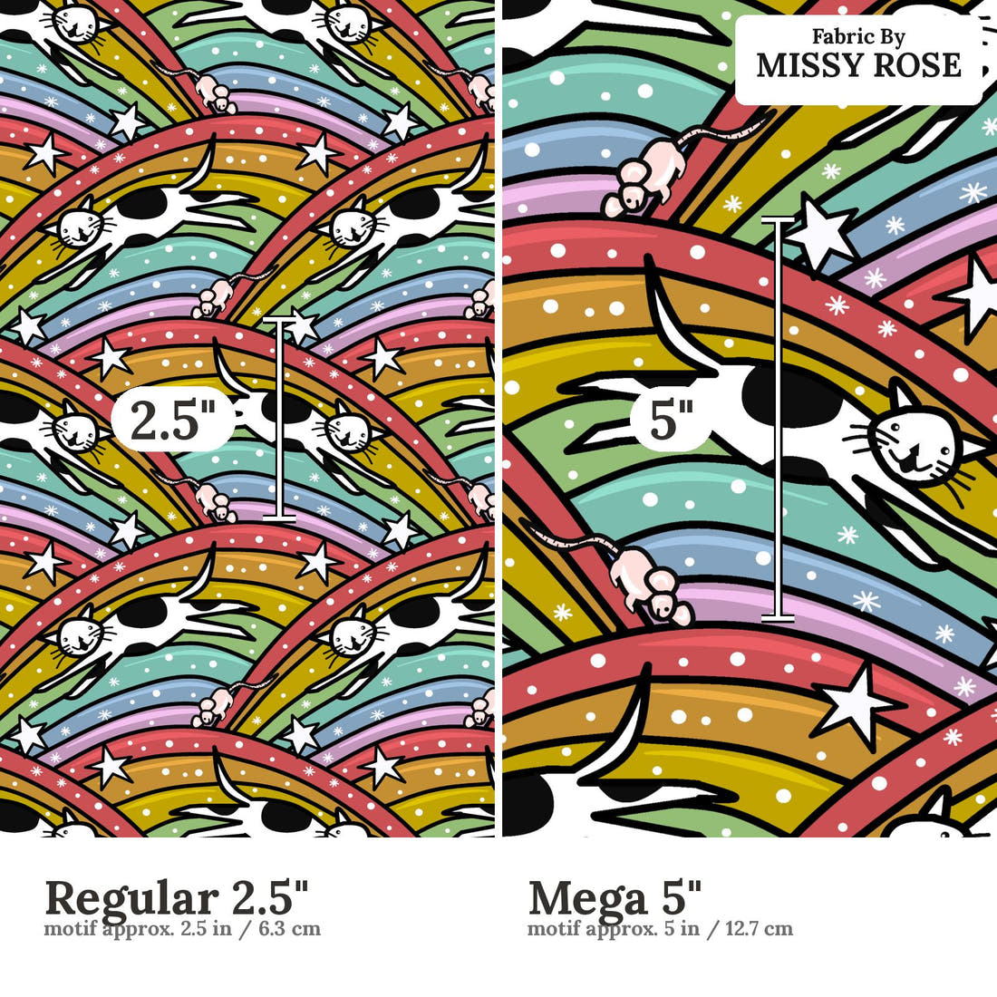 Scandi 27 Regular 2.5 inch vs Mega 5 inch print scale side by side | Fabric by Missy Rose