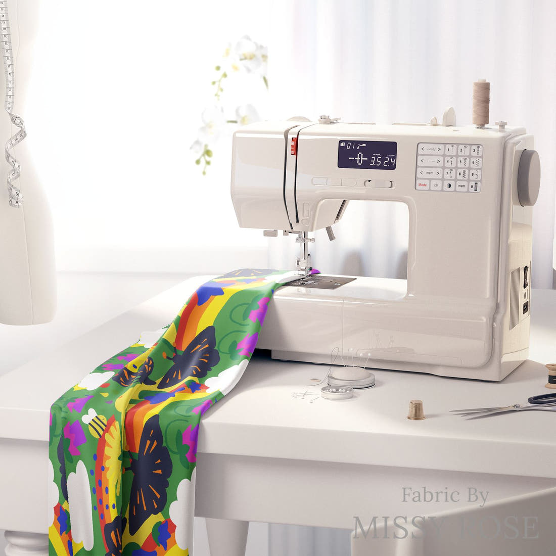 Scandi 28 on a sewing machine - premium fabric for sewing projects | Fabric by Missy Rose