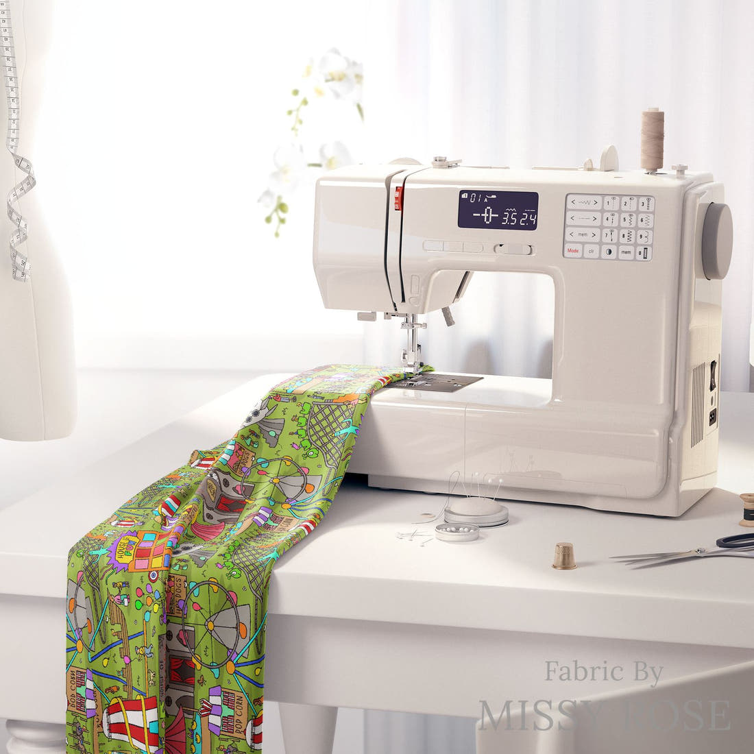 Scandi 29 on a sewing machine - premium fabric for sewing projects | Fabric by Missy Rose