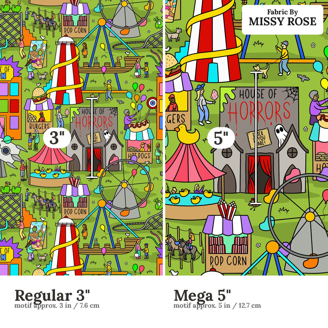 Scandi 29 Regular 3 inch vs Mega 5 inch print scale side by side | Fabric by Missy Rose