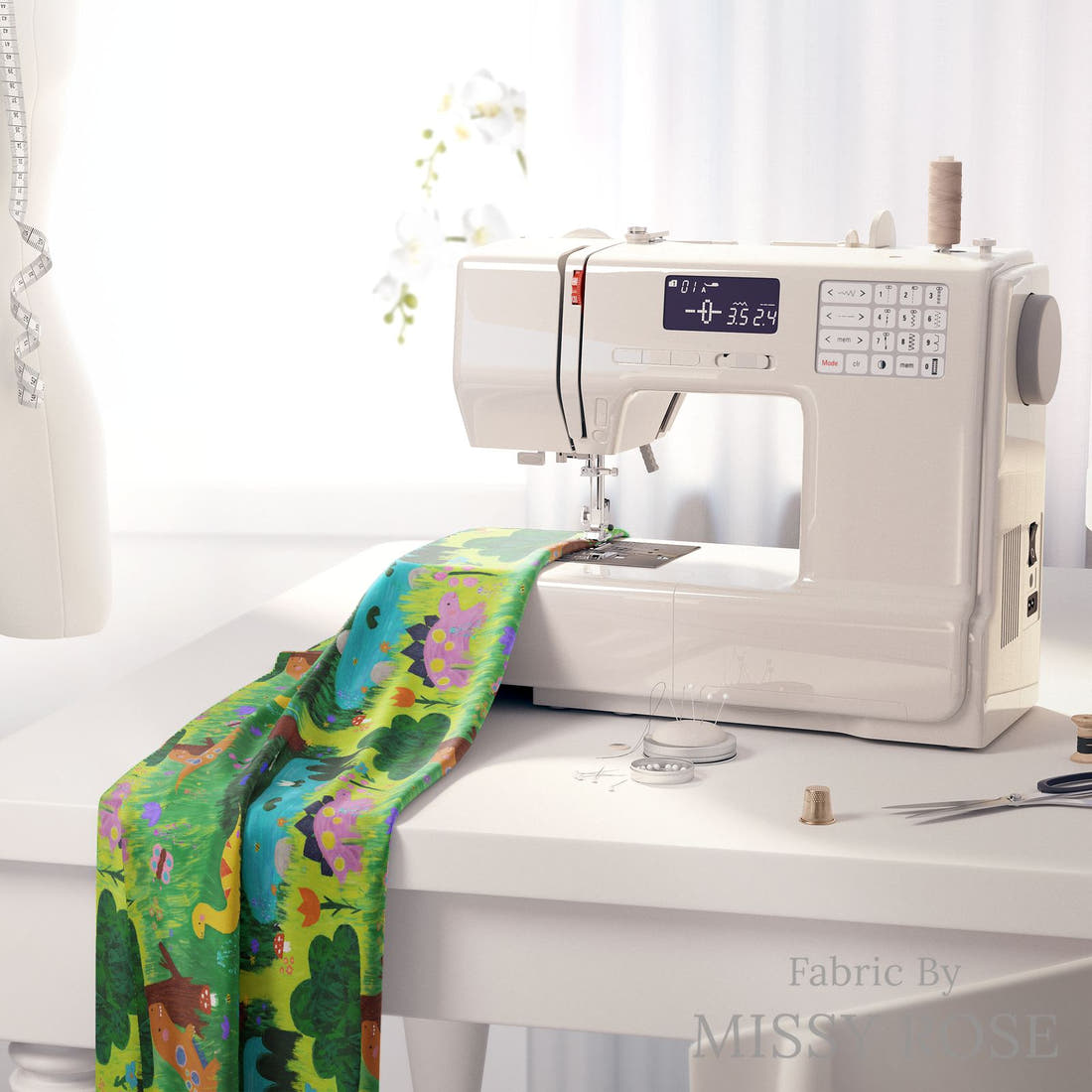 Scandi 3 on a sewing machine - premium fabric for sewing projects | Fabric by Missy Rose