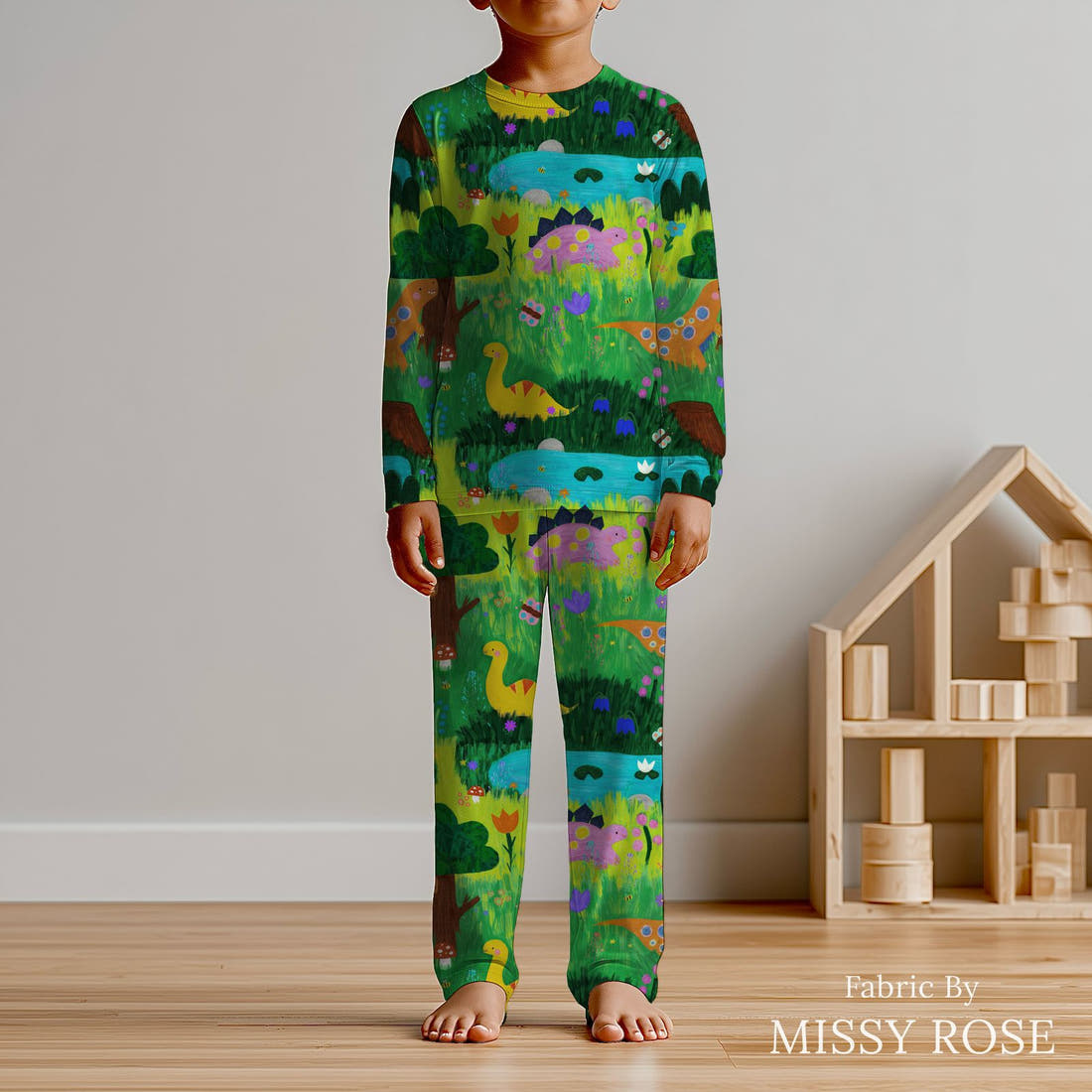 Scandi 3 made up as kids' pyjamas - see how the print looks made up | Fabric by Missy Rose
