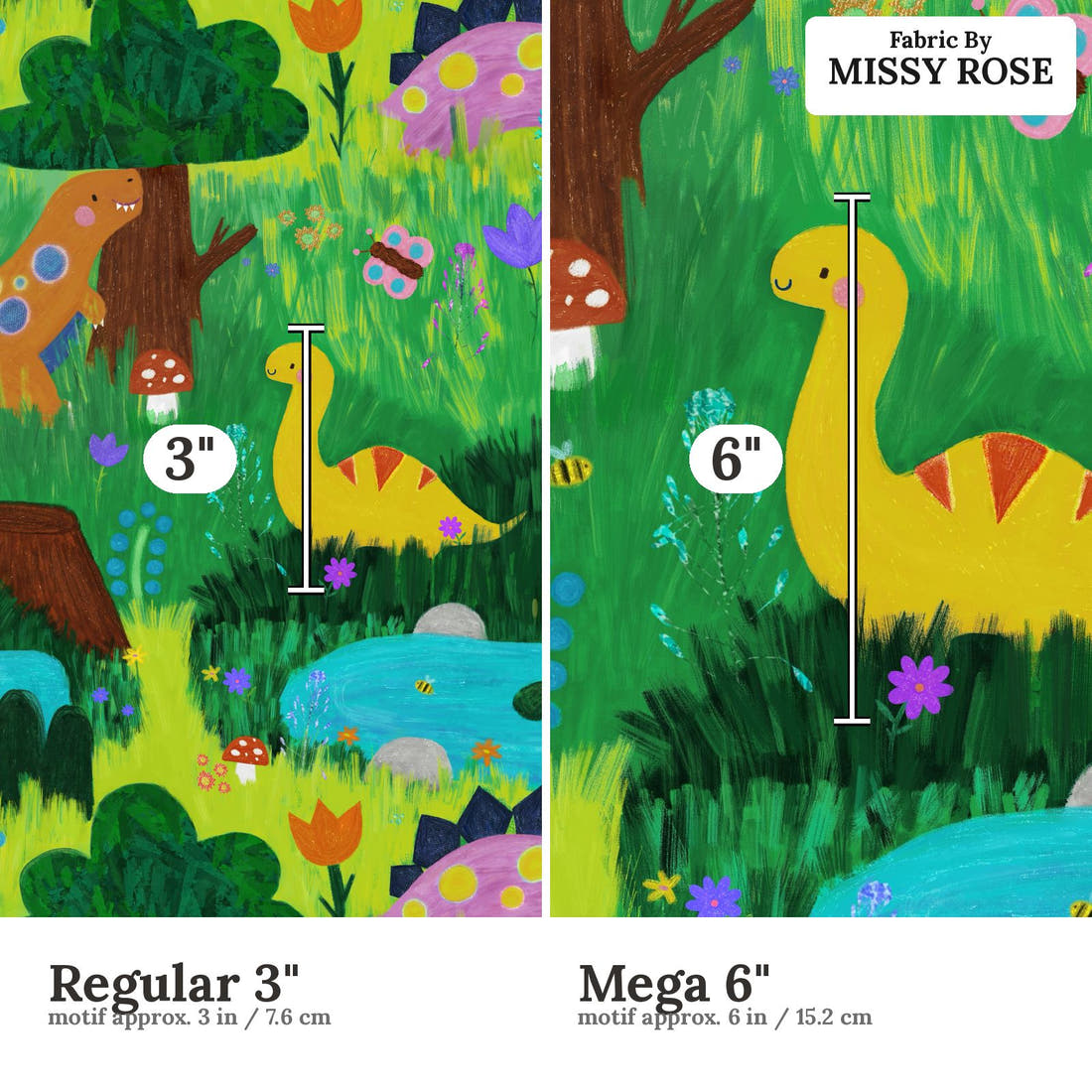 Scandi 3 Regular 3 inch vs Mega 6 inch print scale side by side | Fabric by Missy Rose