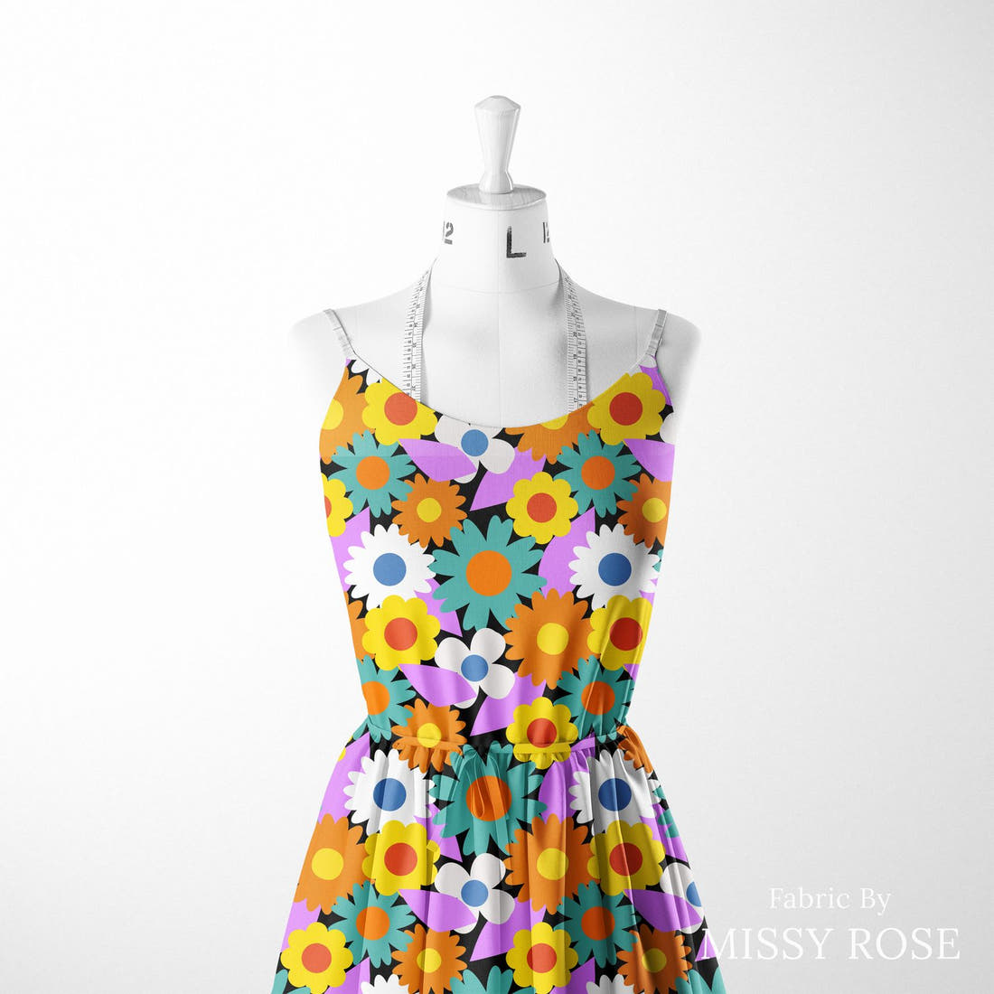 Scandi 32 made up as a dress on a mannequin - see how the print looks made up | Fabric by Missy Rose