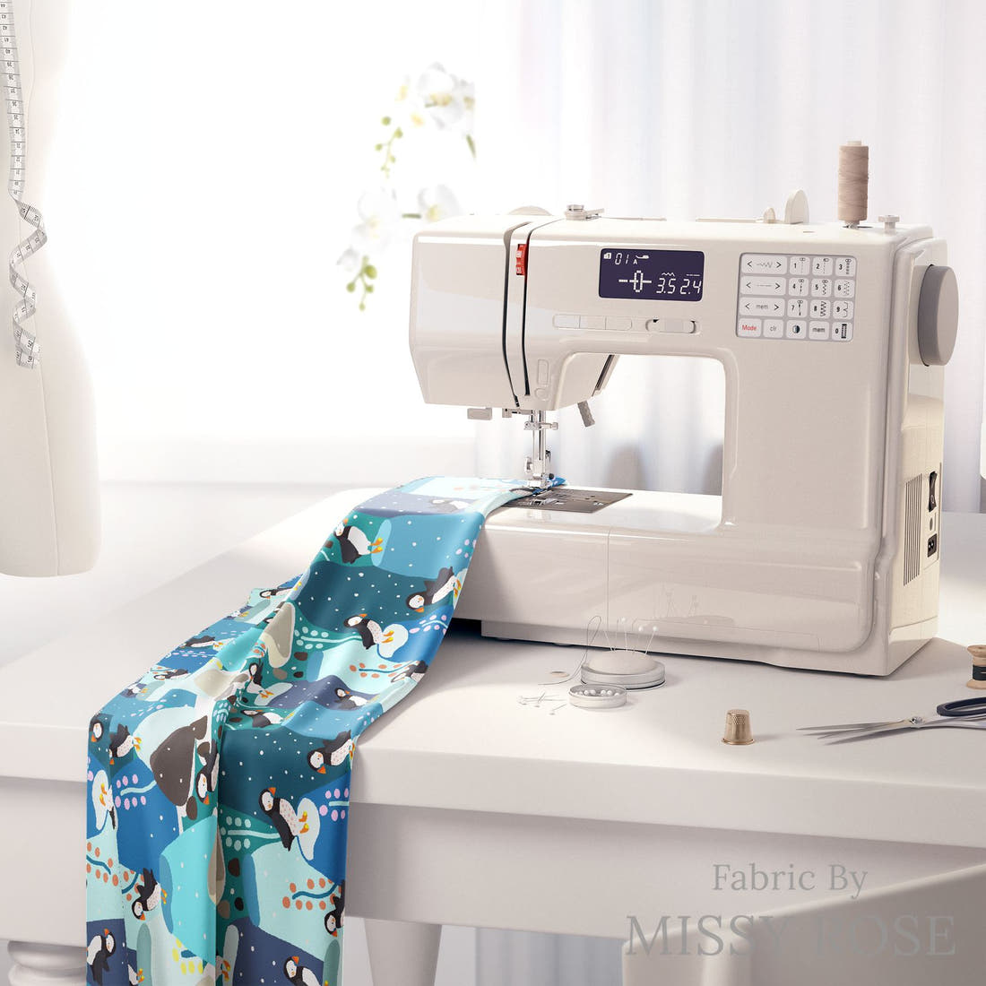Scandi 33 on a sewing machine - premium fabric for sewing projects | Fabric by Missy Rose