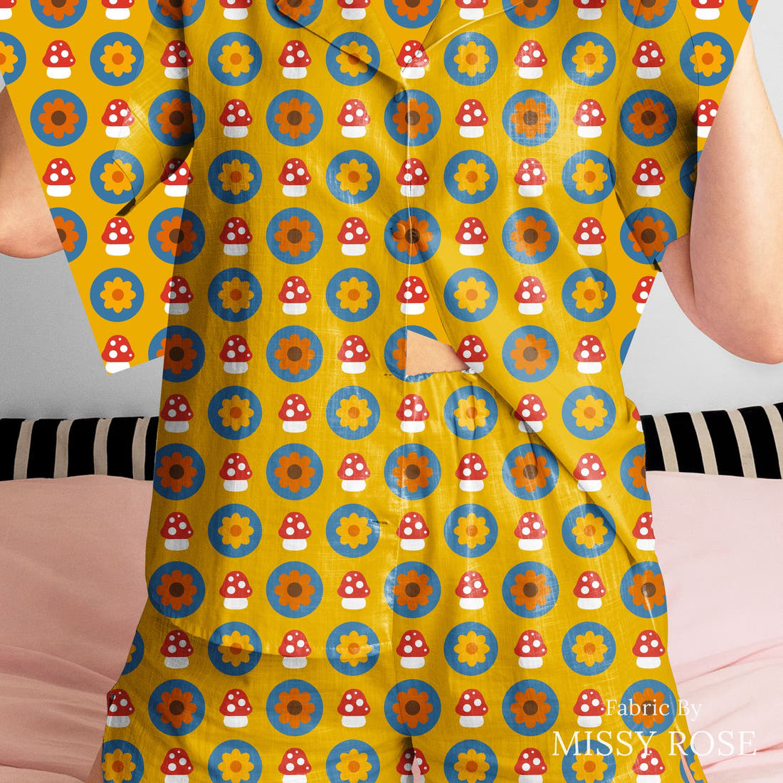 Scandi 34 made up as women's pyjamas - see how the print looks made up | Fabric by Missy Rose