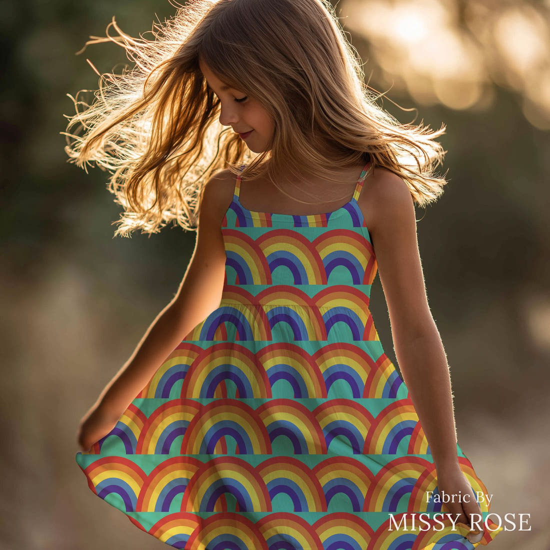 Scandi 35 made up as a girls' dress - see how the print looks made up | Fabric by Missy Rose