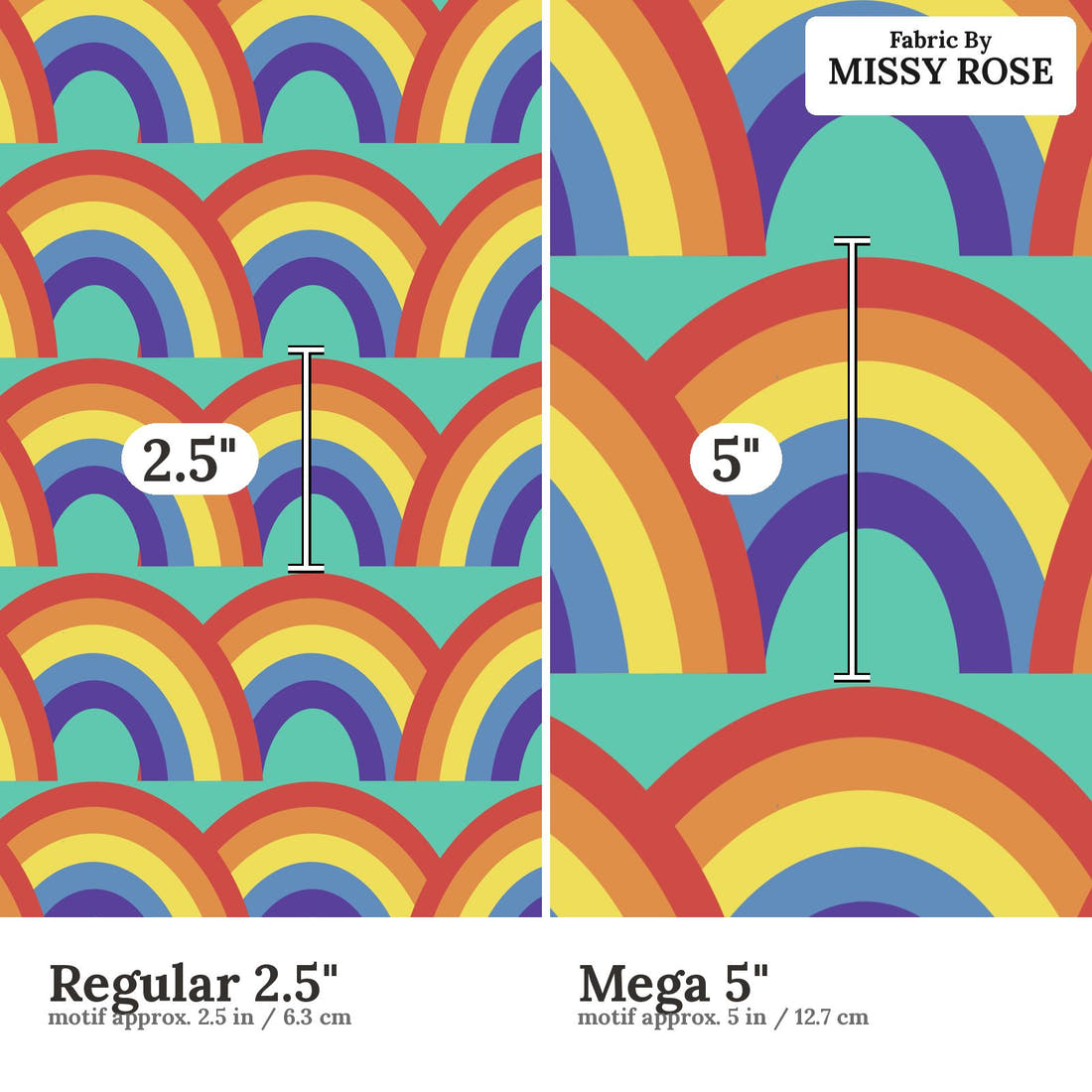Scandi 35 Regular 2.5 inch vs Mega 5 inch print scale side by side | Fabric by Missy Rose