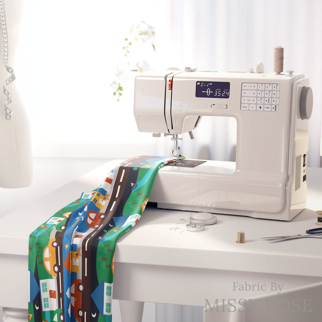 Scandi 6 on a sewing machine - premium fabric for sewing projects | Fabric by Missy Rose