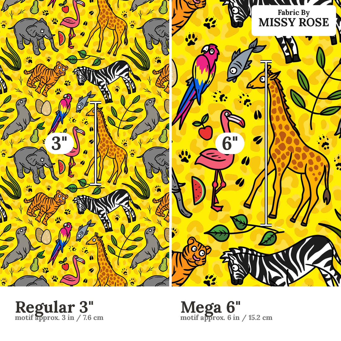 Scandi 7 Regular 3 inch vs Mega 6 inch print scale side by side | Fabric by Missy Rose