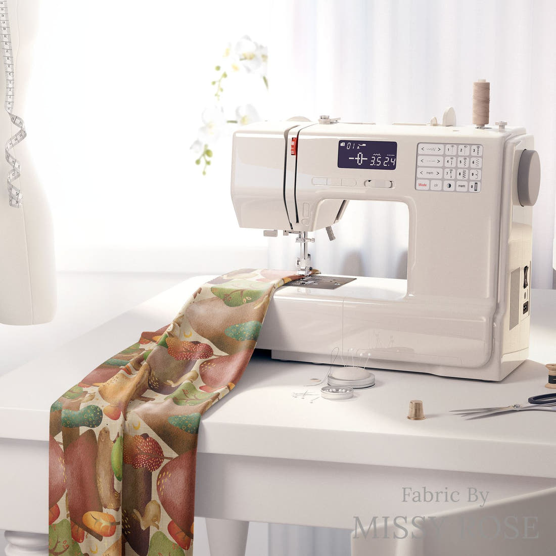 Scandi 8 on a sewing machine - premium fabric for sewing projects | Fabric by Missy Rose