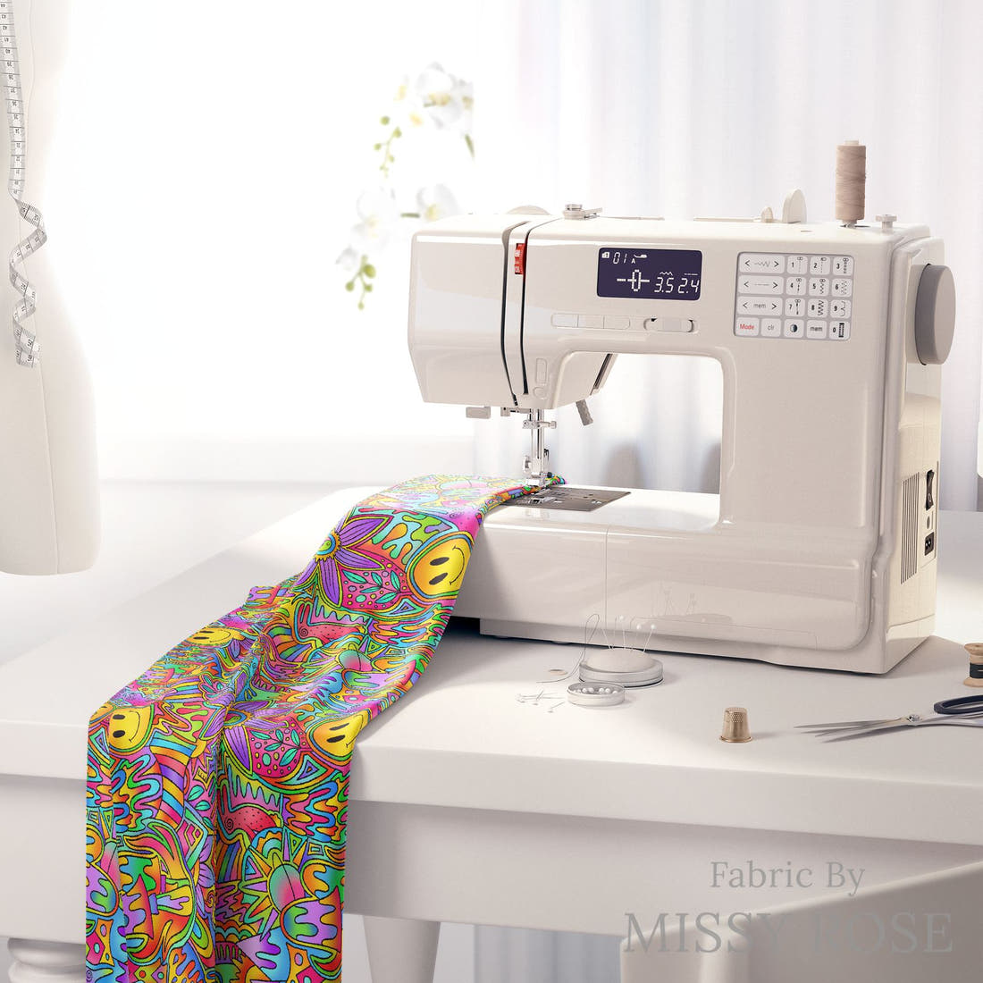 Scandi 9 on a sewing machine - premium fabric for sewing projects | Fabric by Missy Rose