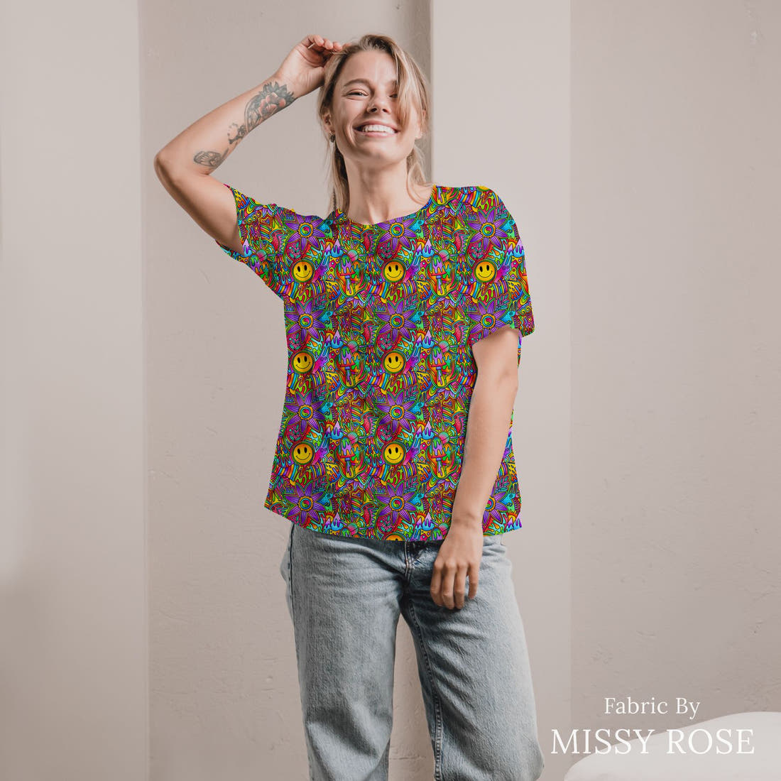 Scandi 9 made up as an all-over print shirt - see how the print looks made up | Fabric by Missy Rose