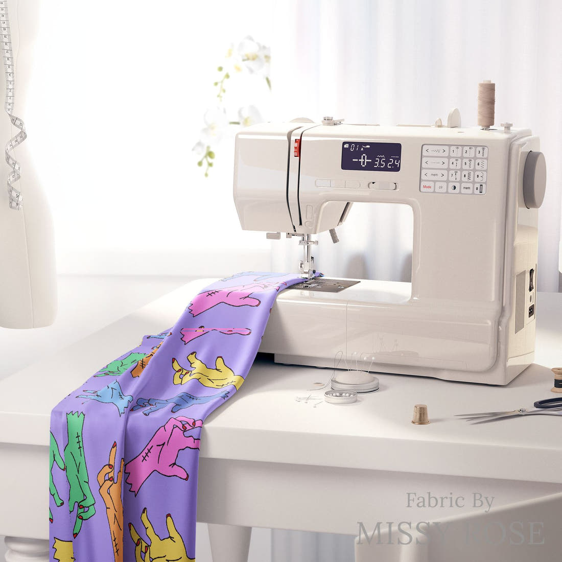 Studio Saturate Fabric 01 on a sewing machine - premium fabric for sewing projects | Fabric by Missy Rose
