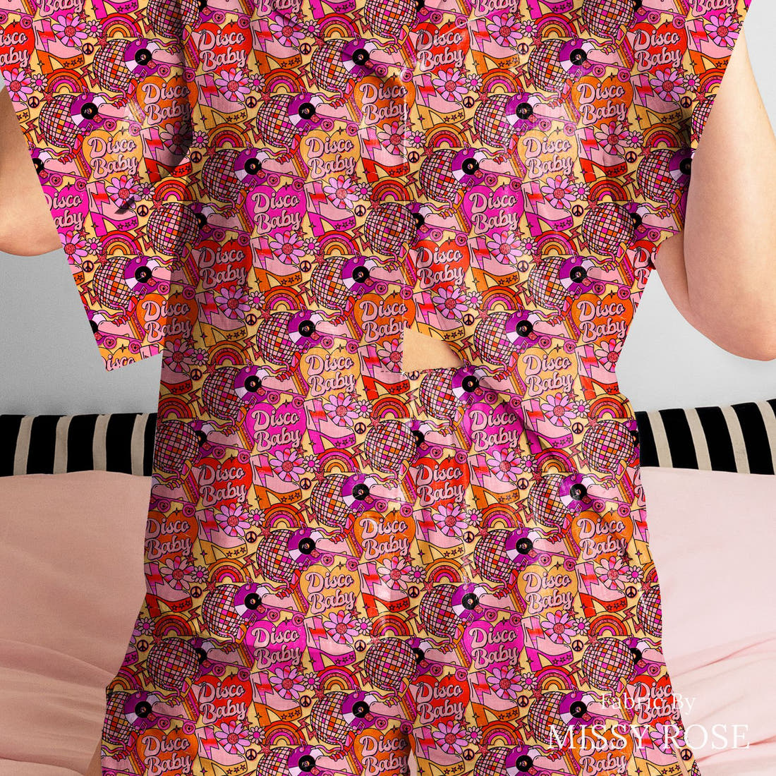 Studio Saturate Fabric 02 sewn into a women's pyjama set - see how the print looks made up | Fabric by Missy Rose