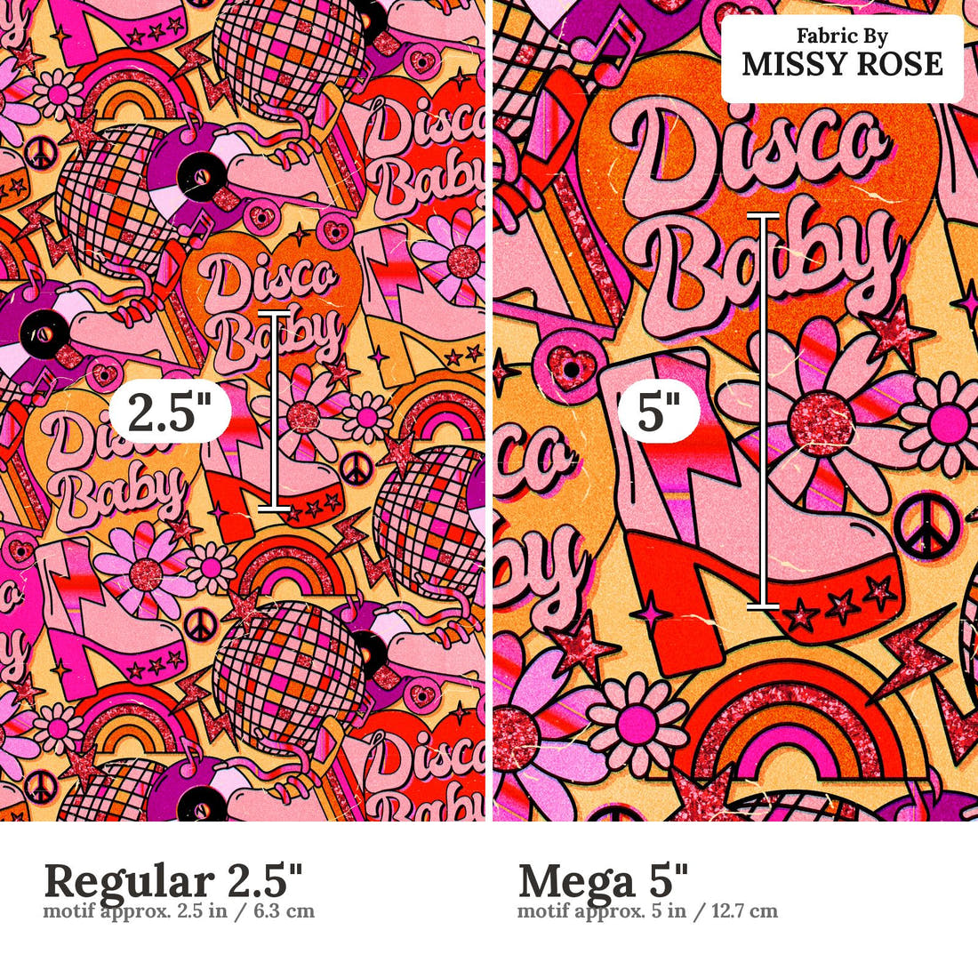 Studio Saturate Fabric 02 Regular 2.5 inch vs Mega 5 inch print scale side by side | Fabric by Missy Rose