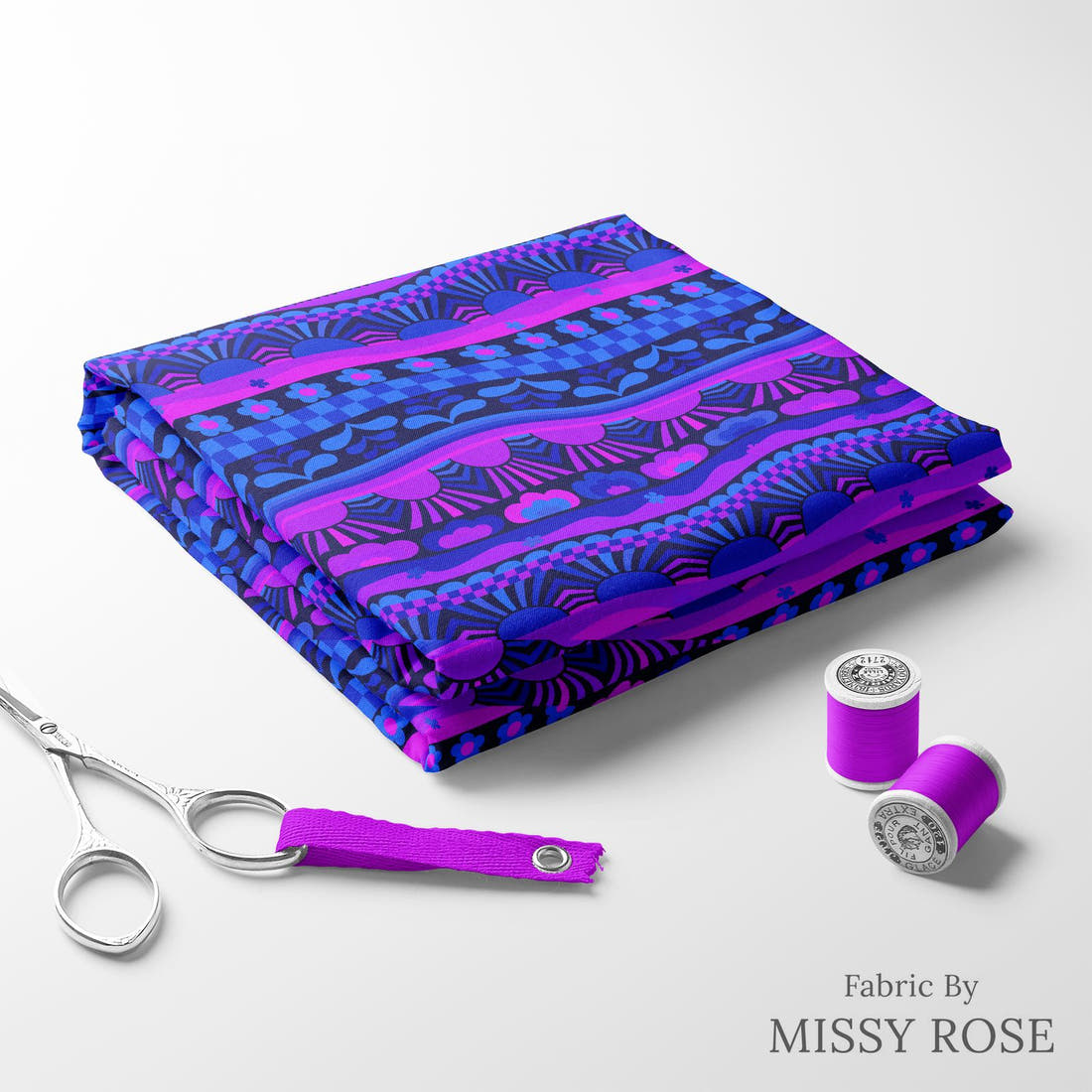 Studio Saturate Fabric 03 folded fabric stack with matching thread - pre-order fabric Australia | Fabric by Missy Rose