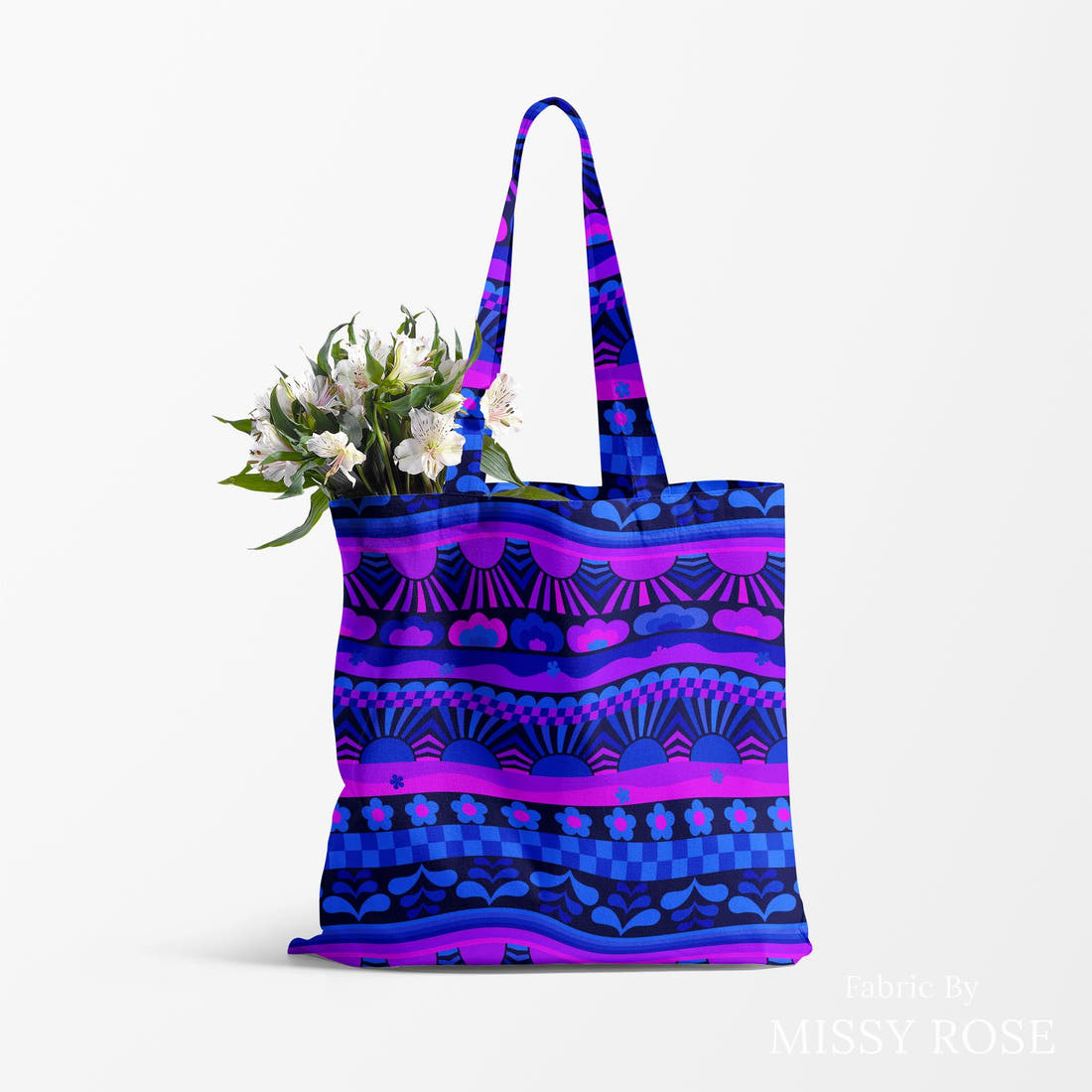 Studio Saturate Fabric 03 made up as a tote bag - see how the print looks made up | Fabric by Missy Rose