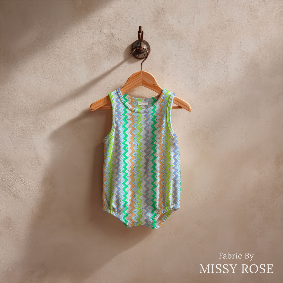 Studio Saturate Fabric 04 sewn into a baby romper - see how the print looks made up | Fabric by Missy Rose